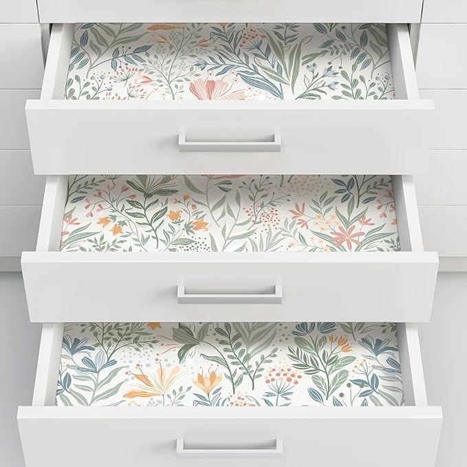 Fititem Floral Peel and Stick Wallpaper Boho Modern Wall Paper 17.3”×787” | Wildflower Self Adhesive Contact Paper for Cabinet Fun Nature Removable Waterproof Wallpaper for Bathroom Kids Bedroom Decor