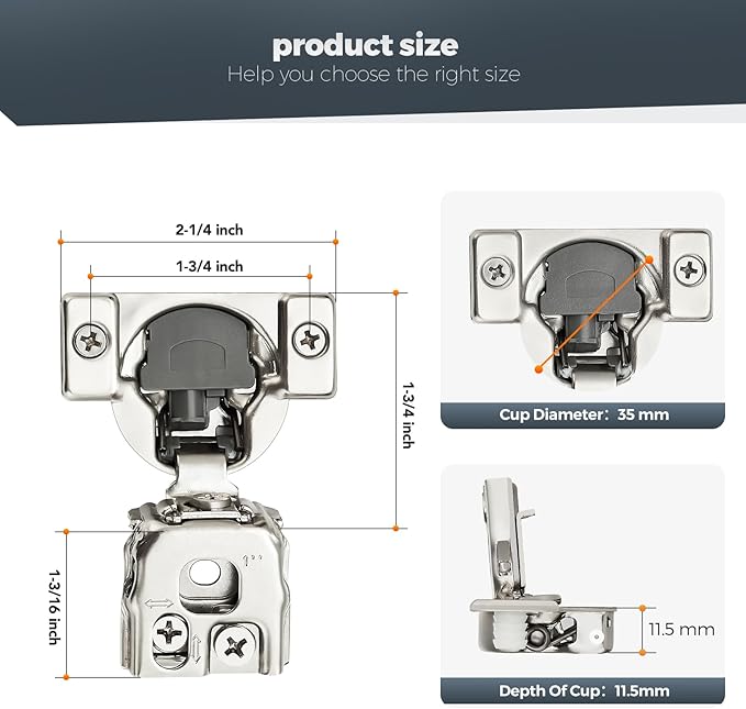 20 Pack (10 Pairs) 1" Overlay Soft Close Cabinet Hinges, Satin Nickel Stainless Steel Concealed Hinges with 3D Self-Closing for Face Frame Doors & Kitchens