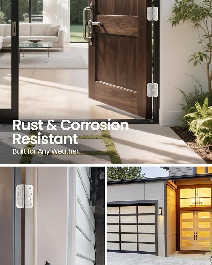 4 Inch Door Hinges 3 Pack, Brushed Nickel Interior Door Hinges with 5/8" Radius Corners, Heavy Duty 4"x4" Satin Nickel Hinges for Residential Front Door, Silver Finish