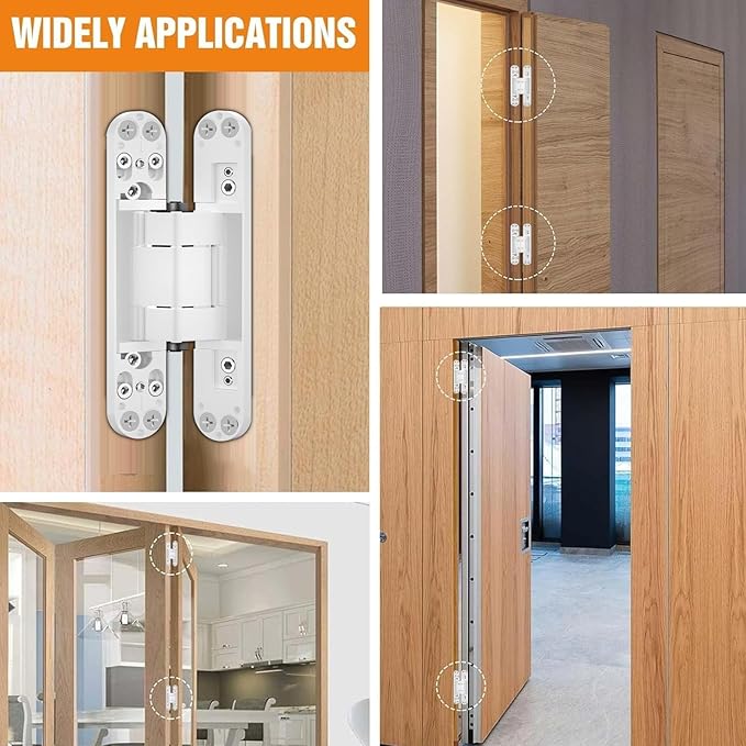 6" Hidden Door Hinge/Concealed Hinges,Invisible Hinges,Invisible Door Silent 180 Degree Swing Hinge 3-Way Adjustable Butt 6 x 2.5 x 1inch (White, 6 inches)
