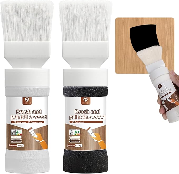6.35 fl oz Wood Touch-Up Paint for Doors, Cabinets, Furniture & Metal Surfaces | Multi-Surface Scratch Repair | Quick-Drying Formula | Easy Application,White+Black