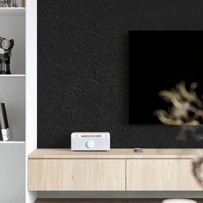 Cohoo Home Black Silk Peel and Stick Wallpaper for Bedroom Solid Black Textured Contact Paper for Cabinets and Drawers Self Adhesive Removable Wallpaper for Bedroom Embossed Waterproof 15.7inW 393inL