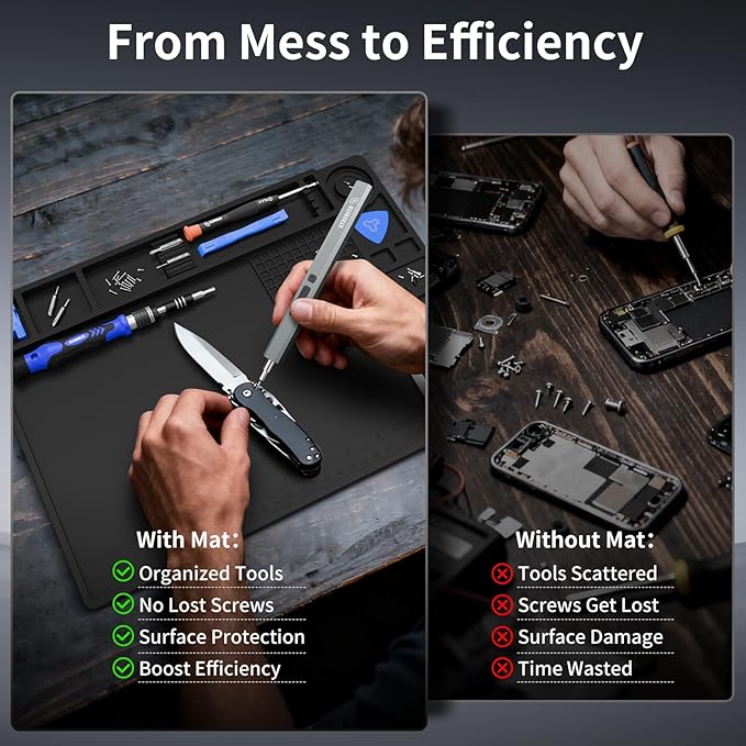 STREBITO Soldering Mat Silicone Work Mat, Heat Resistant 932°F, Magnetic Mat for Screws and Tools, Solder Mat Electronics Mat for Watch, Phone, Tablet, Eyeglass, Knife, Size 13.8" x 9.9" (Black)