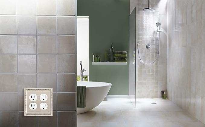 Henne Bery Sunken Pearls Heavy Duty Decorative Wall Plate Switch Plate Outlet Cover (Double Duplex, Satin Nickel)