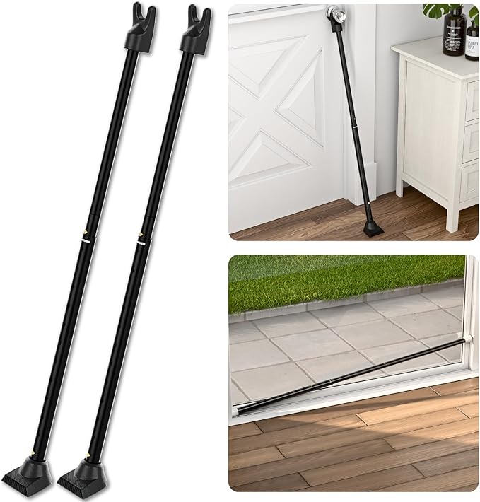 SecurityMan 2-in-1 Door Security Bar & Sliding Patio Door Security Bar (2 Pack) via Interchangeable Caps - Constructed of High Grade Iron - Black