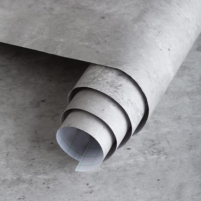 3yecao 48"×591" Large Size Extra Wide Thick Light Grey Concrete Wallpaper Peel and Stick Waterproof Grey Concrete Contact Paper Vinyl Industrial Gray Cement Sticker for Gym Bedroom Living Room Walls