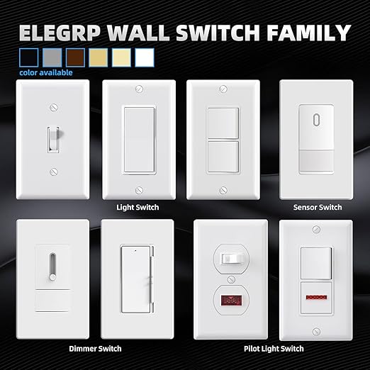 ELEGRP 4 Way Toggle Light Switch, 15 Amp, 120-277V, Toggle Framed AC Quiet Switch, in Wall On/Off, Self-Grounding, Residential and Commercial Grade, UL Listed (5 Pack, Glossy White)