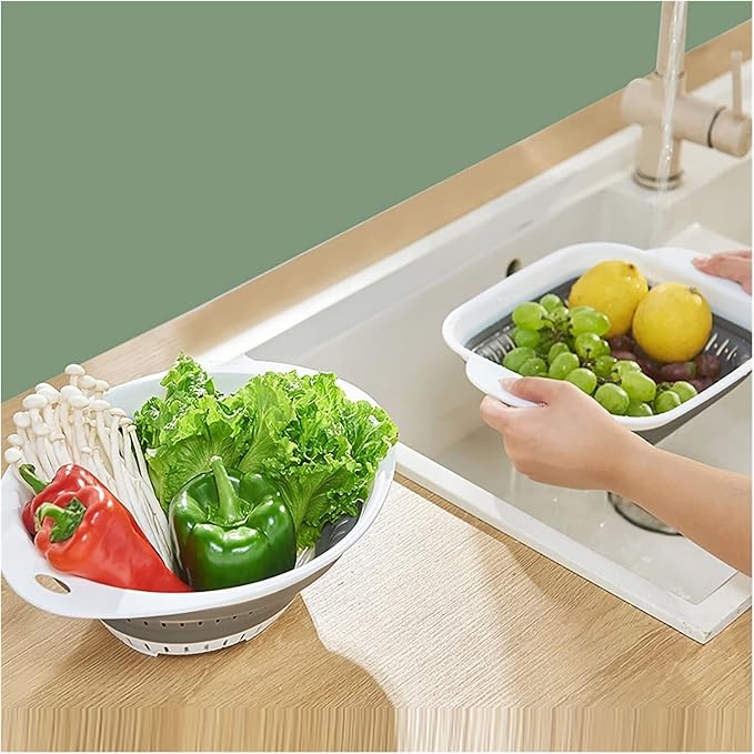 Draining rack Drain Basket Vegetables Basket Collapsible Colander Strainer with Plastic Handles Foldable Storage Basket Kitchen Gadgets Sink Strainer Basket(B)