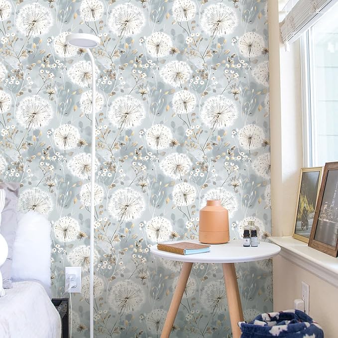 Nukofal Floral Wallpaper Peel and Stick Dandelion Wallpaper Floral Contact Paper 16.9"x590.5" Vintage Flower Contact Paper Boho Self Adhesive Removable for Bedroom Cabinets Decorative Wall Vinyl