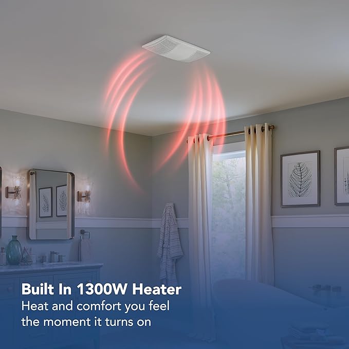 Broan-NuTone Non-Lit PowerHeat Bathroom Exhaust Fan and Heater, 80 CFM, 1.5 Sones, White