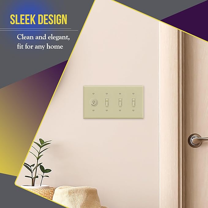 ENERLITES Toggle Light Switch Wall Plate, Gloss Finish, Size 4-Gang 4.50" x 8.19", Unbreakable Polycarbonate Thermoplastic, 8814-I, Ivory