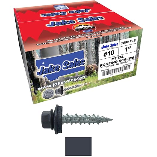10 x 1 FAB. Charcoal Metal Roofing Screws - Hex Washer Head- Self-Starting/Tapping - EPDM Washer. 10 X 250 Bags - 2,500 Screws
