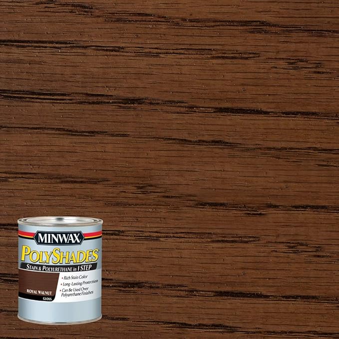 Minwax 214504444 Polyshades - Stain & Polyurethane in 1 Step, 1/2 pint, Royal Walnut, Gloss