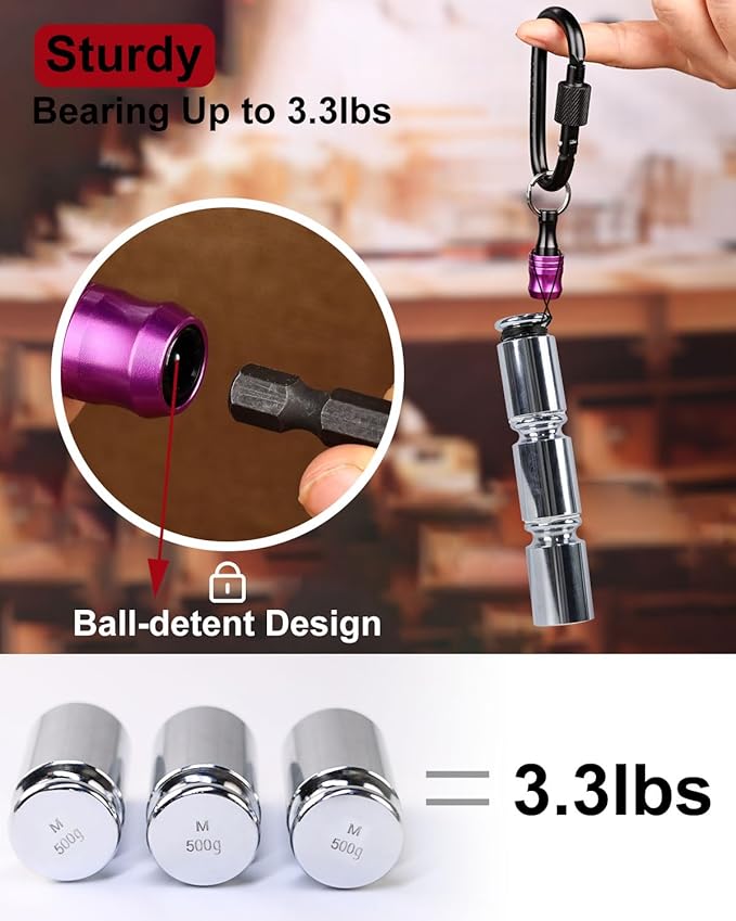 katerk 6pcs Bit Holder with Carabiner Socket for Mens Gift, 1/4 inch Hex Shank Aluminum Alloy Screwdriver Bit Holders, Quick Release Easy Change Impact Driver Drill Bit Keychain Extension (Classic)