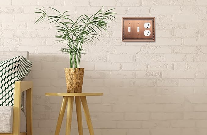 Henne Bery Sunken Pearls Heavy Duty Decorative Wall Plate Switch Plate Outlet Cover (Double Toggle/Single Duplex, Antique Copper)