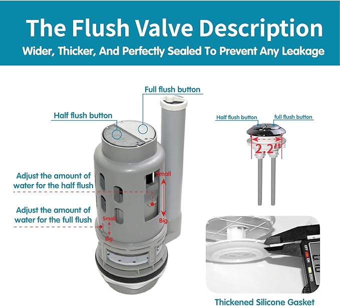 3-Inch Dual Flush Valve Replacement Kit for 2-Piece Toilet - Fits Glacier Bay, Aquasource and Most Universal. Includes 8.2” Flush Valve, Fill Valve, Button, Gasket, Bolts
