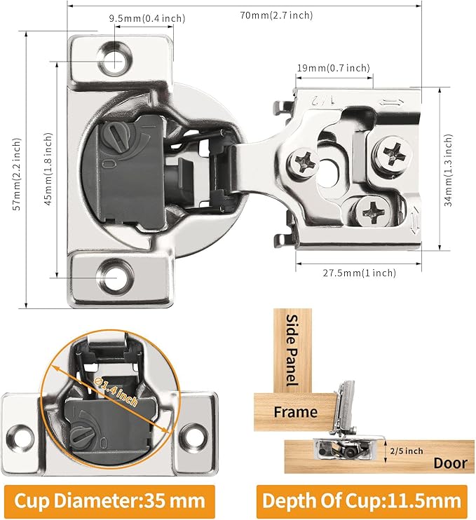 Chibery 10 Pack 1/2" Overlay 4D Soft Close Concealed Hinges for Face Frame Door, Adjustable Closing Speed, Smooth Slow Self Close Hinges, Satin Nickel, 105° Open Angle Stainless Steel Cabinet Hinges