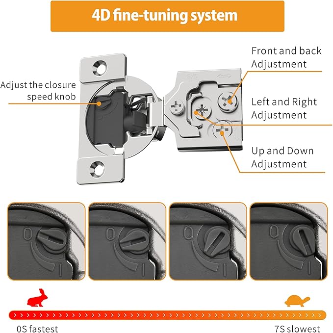 Chibery 2 Pack 5/8" Overlay 4D Soft Close Concealed Hinges for Face Frame Door, Adjustable Closing Speed, Smooth Slow Self Close Hinges, Satin Nickel, 105° Open Angle Stainless Steel Cabinet Hinges