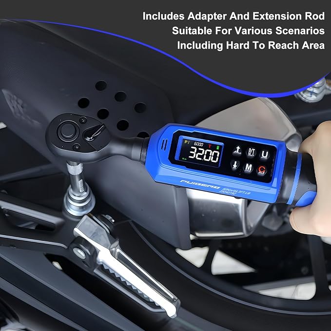 Digital Torque Wrench 3/8 Inch Drive 0.66-44.3 FT.LB (0.9-60Nm),Electronic Inch Pound Torque Wrench ±1% Accuracy 5Units,with Extension Bar 1/4" Adapter for Car,Motorcycle,Bicycle ﻿Buzzer Alarm
