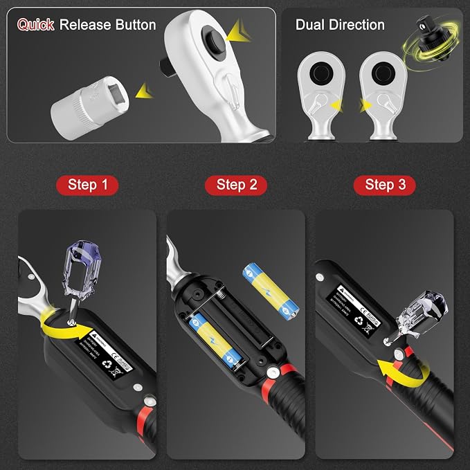 VANPO 1/4 Drive Digital Torque Wrench Set 1.11-22.12 ft.lb, ±2% Accuracy | 1.5-30 N.m Electronic Torque Wrench Set with Bits & Sockets, Buzzer/LED Indicator Alarm, for Carbon Fiber Bike, Motorcycle