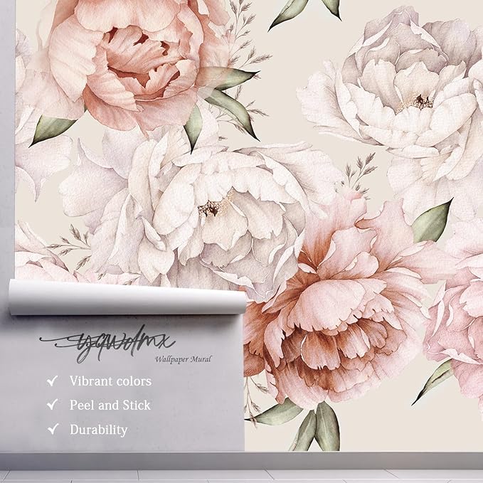 YQWDMX - Peel and Stick Floral Wallpaper with Pink Peony Self-Adhesive murals for Bedroom ZY11 XL