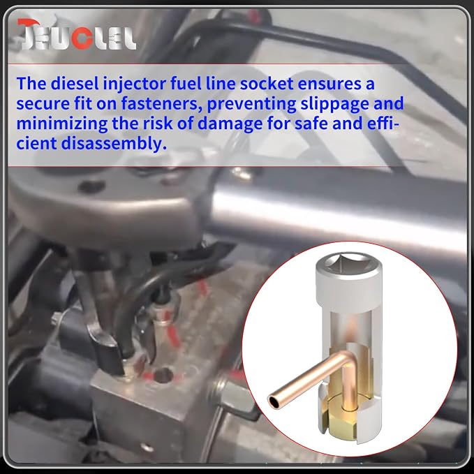 13mm 3/8" Drive Diesel Injector Fuel Line Socket, Flare Nut Wrench | Fastener Bent Pipes, Wired Temperature Sensors, EGT Sensor, Thermo Switches, ABS Tubes, Strut Nut Extractor
