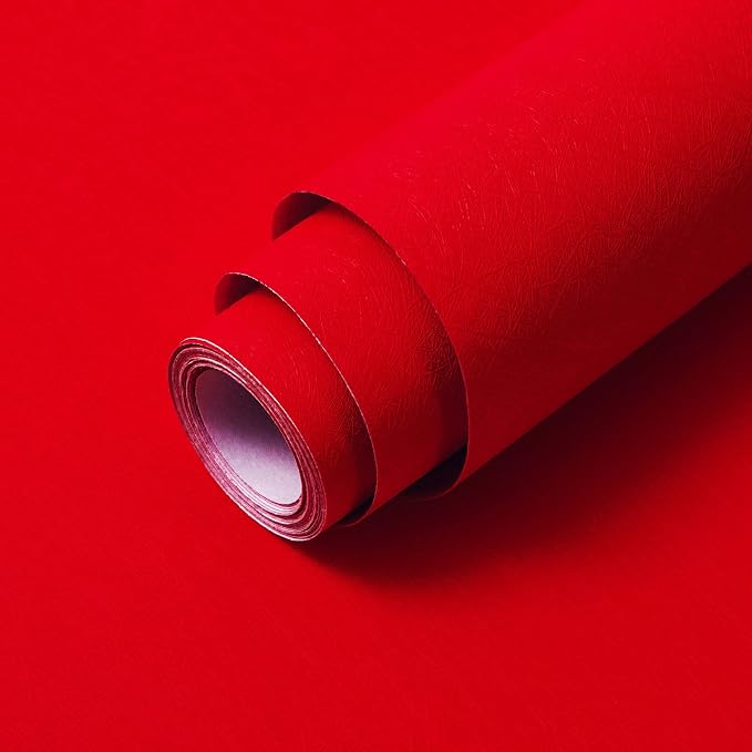 Red Peel and Stick Self Adhesive Wallpaper Countertop Contact Paper | Removable Embossed Silk Waterproof Bathroom Wallpaper 15.7" X 196.8" Kitchen Vinyl Wrap for Cabinet Shelf Liner Paper