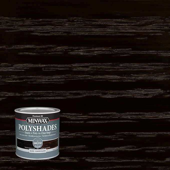 Minwax PolyShades Wood Stain + Polyurethane Finish – ½ Pint, Classic Black, Gloss