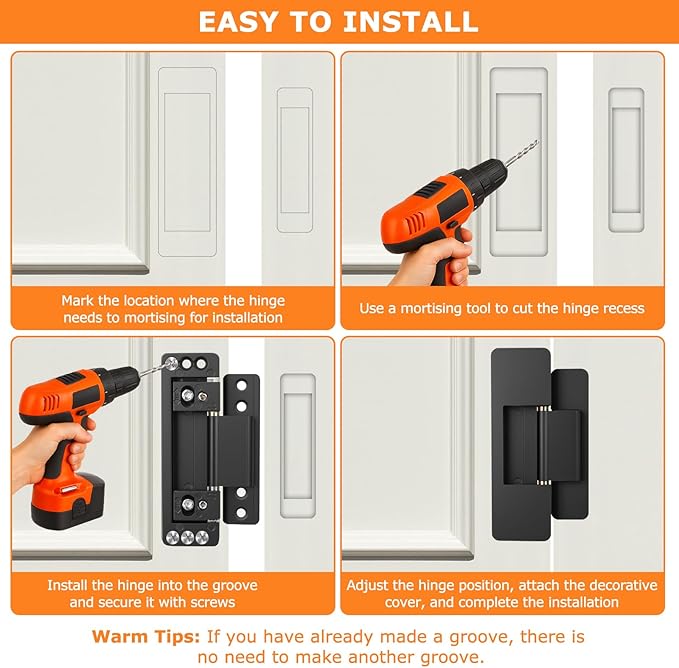 Hidden Door Hinges, 2Pack Adjustable Heavy Duty Concealed Hinges 110Lbs Load-Bearing Invisible Hinge Hidden Hinges for Secret Doors, Bookcase, Shelf & Murphy Door Hinge Kit