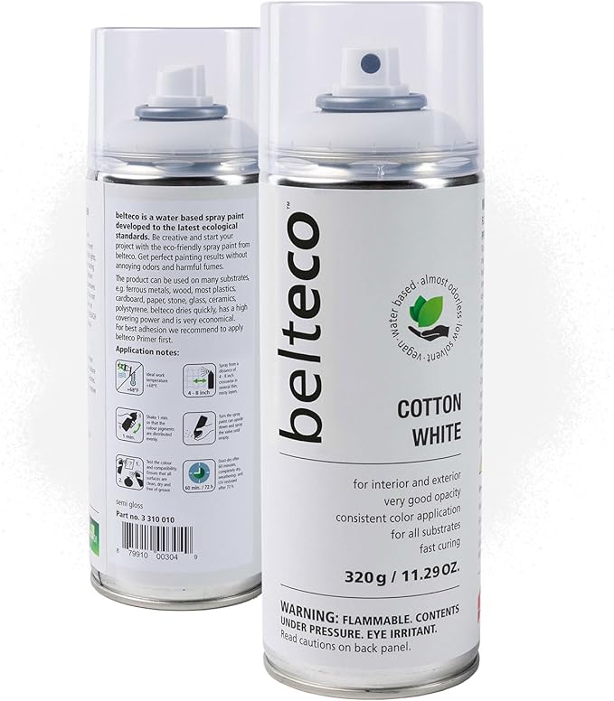 Cotton Semi Gloss White Spray Paint | Water-Based & Odorless | Eco-Friendly & Vegan | Weather & UV-Resistant | For All Substrates | Fast-Drying With High Coverage | For Indoor/Outdoor Use