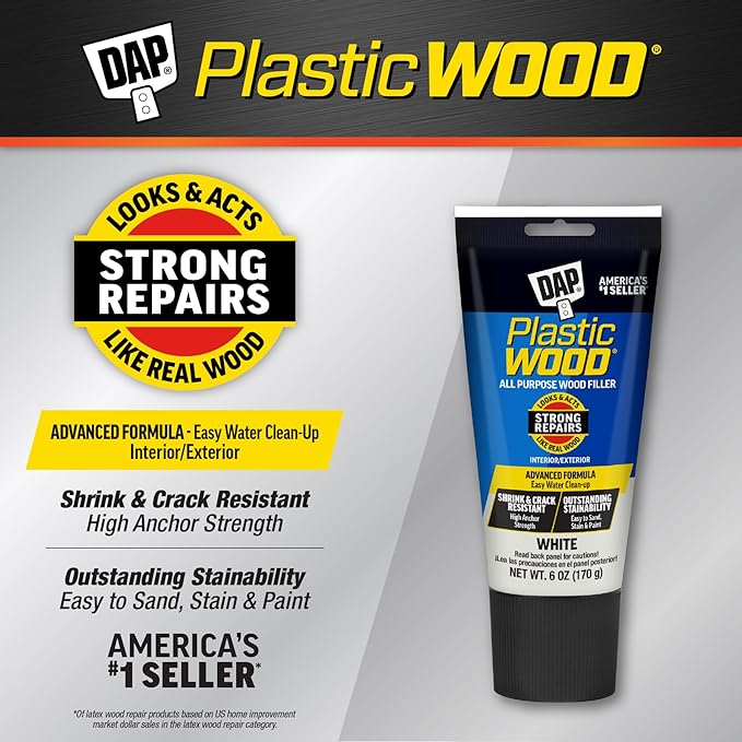 DAP Plastic Wood All Purpose Latex Wood Filler,White,6 Oz - Packaging May Vary,(Pack of 2)