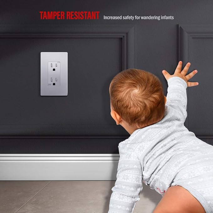 ENERLITES Elite Series Screwless Decorator Wall Plate Child Safe Outlet Cover, Gloss Finish, Size 1-Gang 4.68" H x 2.93" L, Unbreakable Polycarbonate Thermoplastic, SI8831-SV, Silver