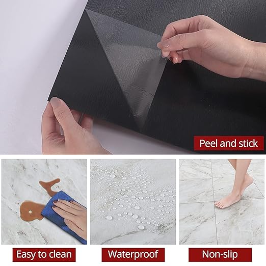 WESTICK Beige Marble Floor Tiles Peel and Stick Waterproof Bathroom Floor Tile Stickers Thick Adhesive Vinyl Flooring Decorative Removable Kitchen Peel Stick Flooring Tile for Bedroom 5 PCS 12" x 12"