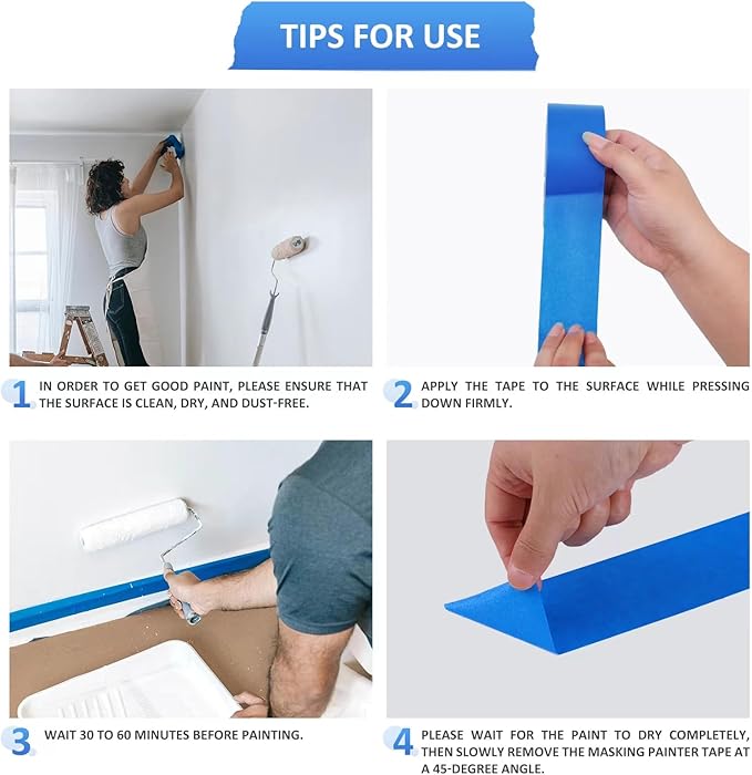 SEBETOW 10 Rolls Painters Tape 2 inch Bulk Painter Tape Blue Wide Roll, Blue Masking Tape, 2 Inches x 55 Yards for General Purpose Wall Painting, Home Improvement