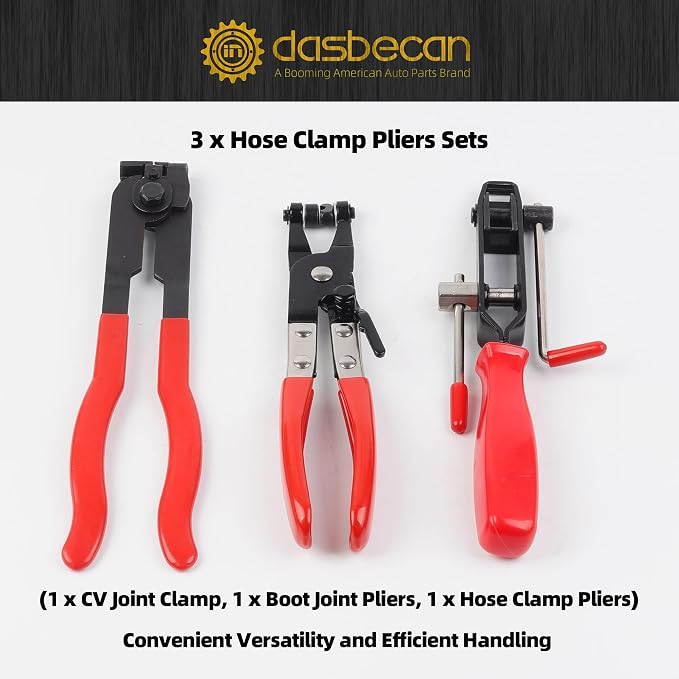 Dasbecan Upgraded Pneumatic CV Boot Expander Tool, CV Boot Clamp Tool Kit | Black Universal CV Axle Boot Spreader with 3 CV Joint Boot Clamp Pliers , 1 Boot, 15 Clamps and 4 1/4" NPT Air Hose Nipple