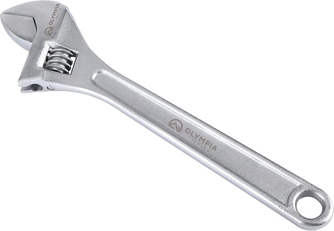 Olympia Tools 15" Adjustable Wrench, Heavy Duty Drop Forged Steel, Chrome Plated, Precision Machined Jaws, Rust Resistant