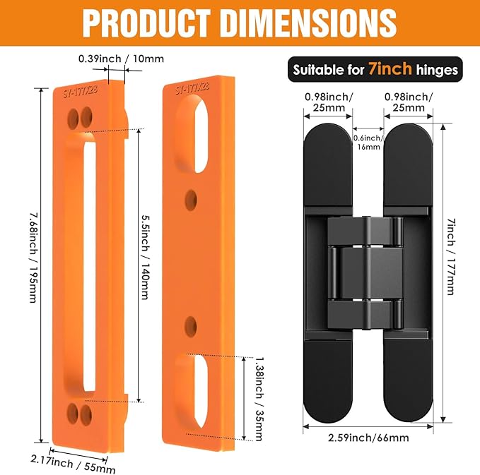Hidden Door Hinge Jig, Hidden Hinge Mortiser Template, Concealed Hinge Jig, Resistance to Deformation Lightweight, Reusable Design (Yellow Grooving Jig, 7 inches)