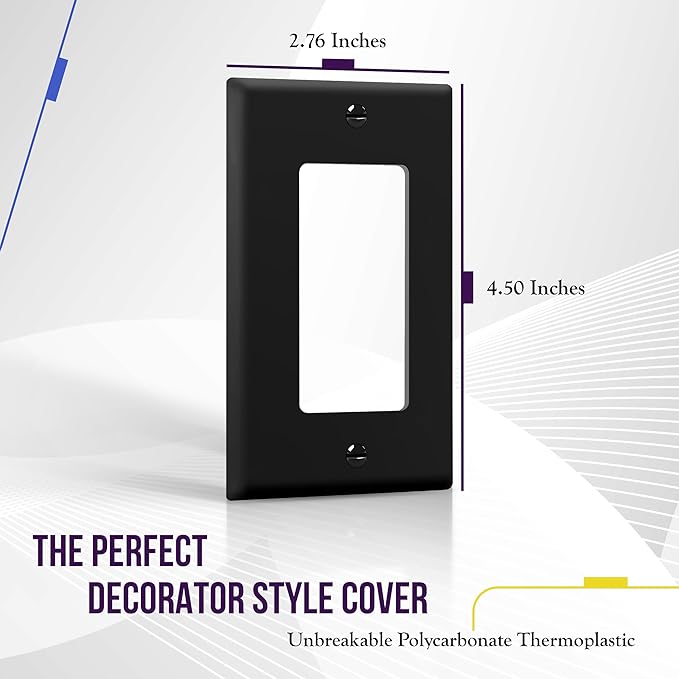 ENERLITES Decorator Light Switch or Receptacle Outlet Wall Plate, Gloss Finish, Size 1-Gang 4.50" x 2.76", Unbreakable Polycarbonate Thermoplastic, UL Listed, 8831-BK-5PCS, Black, 5 Pack