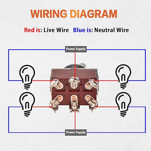 5Pack Toggle Switch, 6 Pin ON-Off-ON 12V DC 30A/250V AC 15A DPDT Marine Waterproof Toggle Switch with Boot Cap Cover, Switch for Car Auto Boat