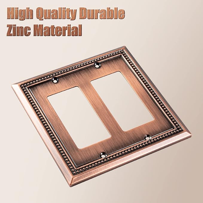Henne Bery Sunken Pearls Heavdy Duty Decorative Wall Plate Switch Plate Outlet Cover (Double Decorator, Antique Copper)