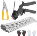 Metal Zip Tie Tool Set，Stainless Steel Cable Tie Gun Kit with 200pcs 12inch Metal Zip Ties heavy duty outdoor(300LBS) and Industrial Cutting Tool,Corrosion Resistant for Fence, Pipe, Industrial Use