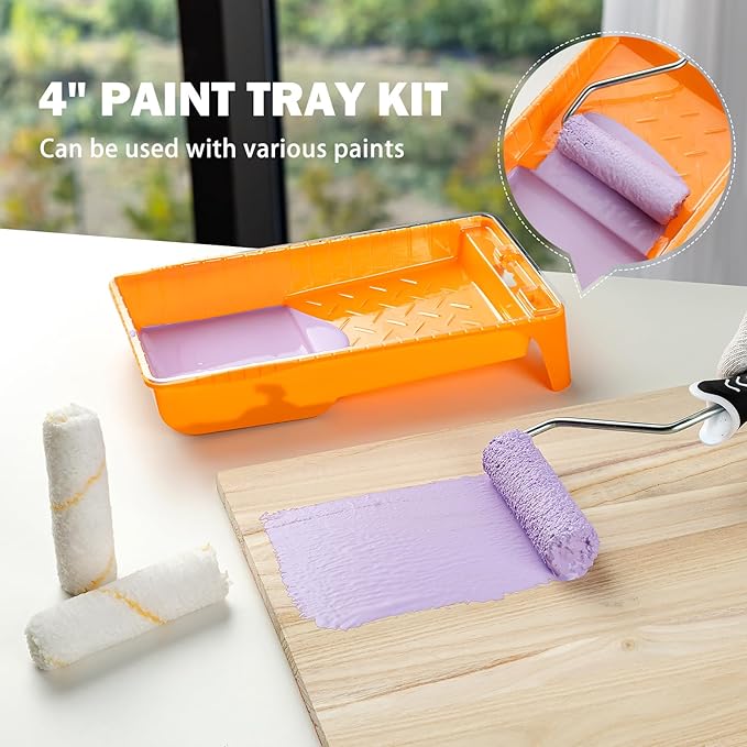 Mister Rui Paint Tray Liner, 4 Inch-10 Pieces, Plastic Paint Tray with Liners, Small Paint Trays, Disposable Paint Trays 4 Inch, Paint Pan Liners for Home Decor, House Painting