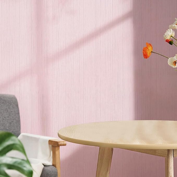 Pink Grasscloth Peel and Stick Wallpaper Vintage Texture Removable Waterproof Wallpaper for Room Walls, Cabinets, Furniture, Drawers, Desk A Set of 15.7"x300"