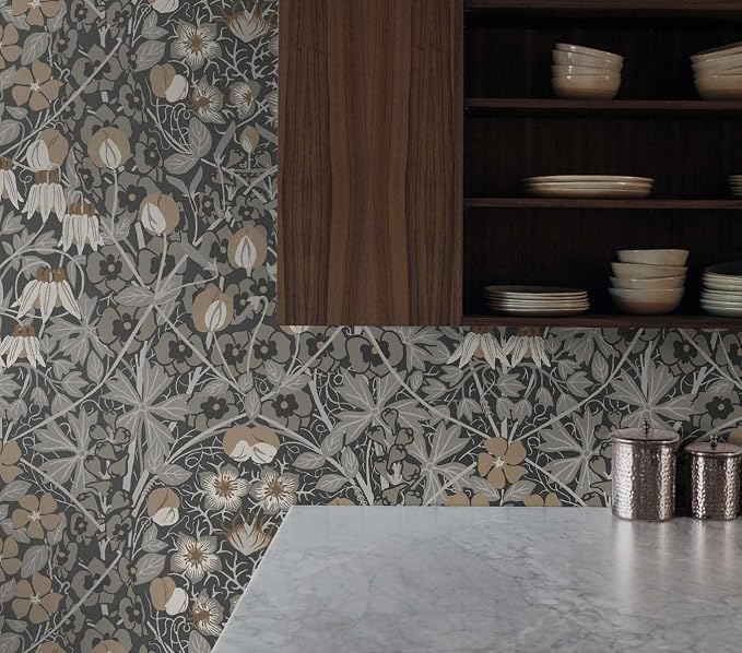 NextWall Tulip Garden Floral Peel and Stick Wallpaper (Wrought Iron & Chamois)