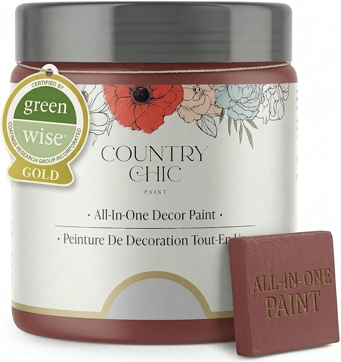 Country Chic All-in-One Chalk Paint for Furniture, Cabinets, Home Decor, Eco-Friendly, Matte Finish, Built-In Primer & Top Coat for Wood, Metal - No Wax Needed (Cranberry Sauce (red), - Pint 16 oz (475 ml)