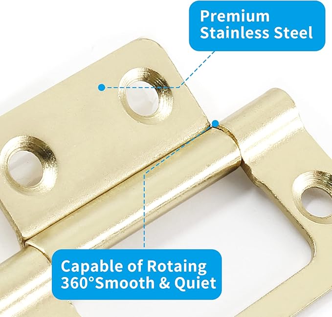 Biaungdo 12 Pcs Non-Mortise Door Hinges, 2 inch x 0.9 inch Bifold Butt Cabinet Hinges Vintage Furniture Hardware Antique Door Hinge with Screws for Door, Windows, Cabinet, Cupboard(Imitation Gold)
