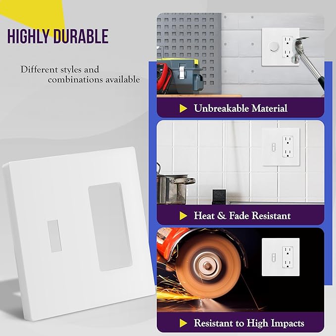 ENERLITES Combination Toggle Light Switch/Decorator Light Switch Plate, Double Switch Wall Plate, Standard Size 2-Gang 4.68" x 4.73", Polycarbonate Thermoplastic, Gloss Finish, SI881131-W, White