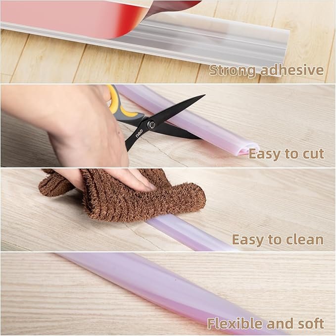 78” Transparent Shower Threshold Water Dam Stopper for Dry and Wet Separation,Self Adhesive Collapsible Walk in Shower Splash Guard Seal Strip,Silicone Sink Edge Water Barrier for Bathroom,Kitchen