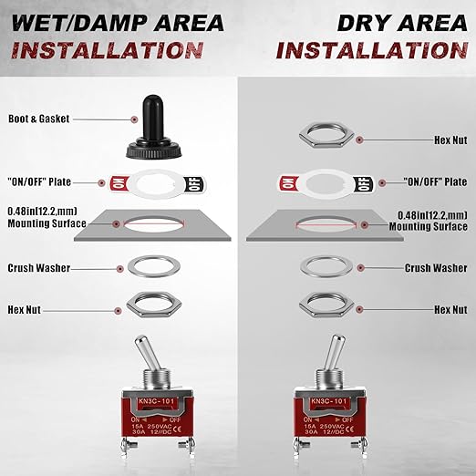 4-Pack Toggle Switches, SPST ON/Off 2-Pin, 12V DC 30A Heavy Duty Waterproof Toggle Switch with Boot Cap Cover for Automotive Marine Car Truck
