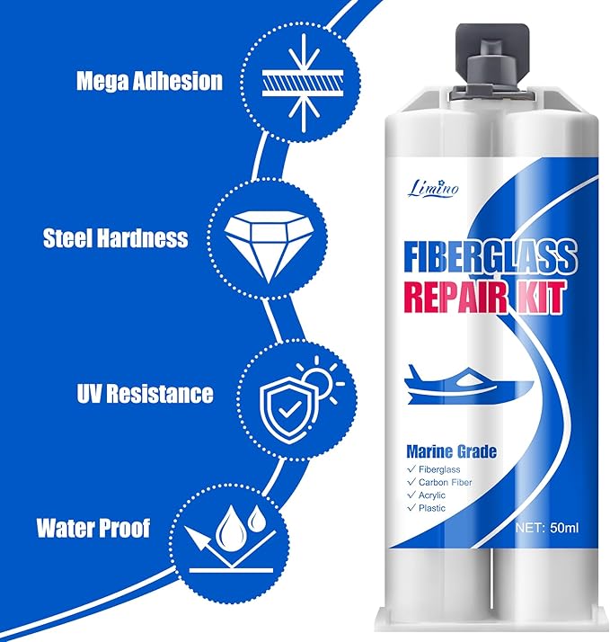 Limino Marine Fiberglass Repair Kit - 100ml Fiberglass Resin Filler for Fiberglass Bathtub Chips Cracks Holes Scratch Repair - Gel Coat Repair Kit for Boats, Jet Skis, Surf Boat, Kayak, UV-Resistant